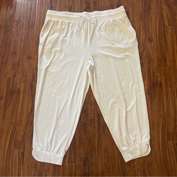 AnyBody Lounge Cozy Knit Split Cuff Joggers in Warm Sand size 1X - Picture 2 of 9